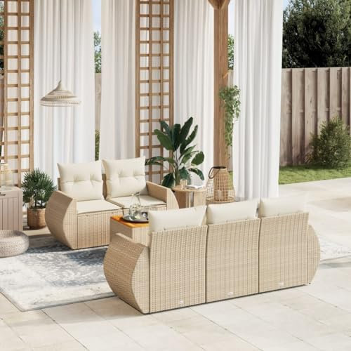 Rantry 6-TLG. Gartenmöbel Set mit Kissen Gartensofa Balkonmöbel Gartenlounge Loungesofa mit Gartentisch Rattansofa Ecksofa Ecklounge Sitzgruppe Loungemöbel Beige Poly Rattan #12