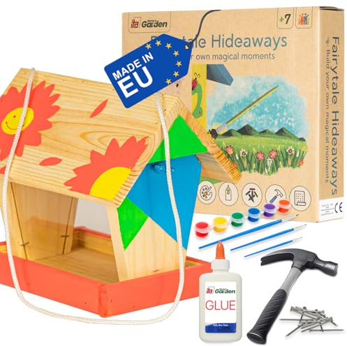 ITA DIY Mangeoire pour oiseaux à assembler et à peindre FlybyFeeder 14,5x20x19,5 cm - Kit de construction et de peinture pour enfants - Kit de bricolage pour garçons et filles