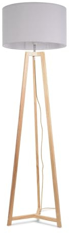 ValueLights | Natural Wood Tripod Floor Lamp with Grey Fabric Drum Lampshade Living Room Light | Floor Lamps, Home Décor & Improvement Essential | Included LED Bulb