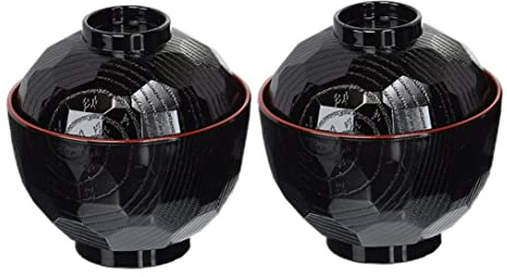 Dorccsi 2PCS Miso Soup Bowls, Traditional Japanese Bowls, Lightweight Plastic, Black & Red, 10.5cm, 1 Cup Capacity, Ideal for Rice, Noodles, Soup