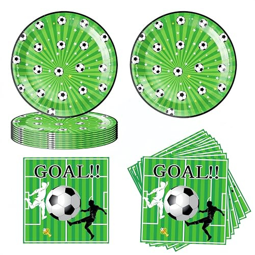 AINIUNIU 40 piezas de vajilla de fiesta de fútbol para 20 invitados, platos de fiesta de fútbol, vajilla, 20 platos de papel, 20 servilletas, platos de papel de fútbol, servilletas para cumpleaños
