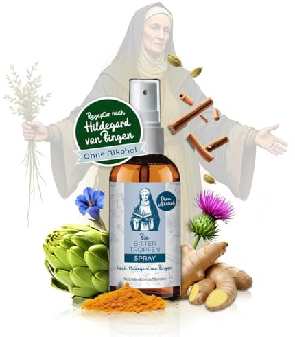 Aura vom Land Bio Premium Bitterstoffe Spray Alkoholfrei nach Hildegard von Bingen 100ml – Hochdosiertes Bitterspray Bittertropfen – 9 Natürliche Bitterkräuter Vegan – Bitter Made in Germany