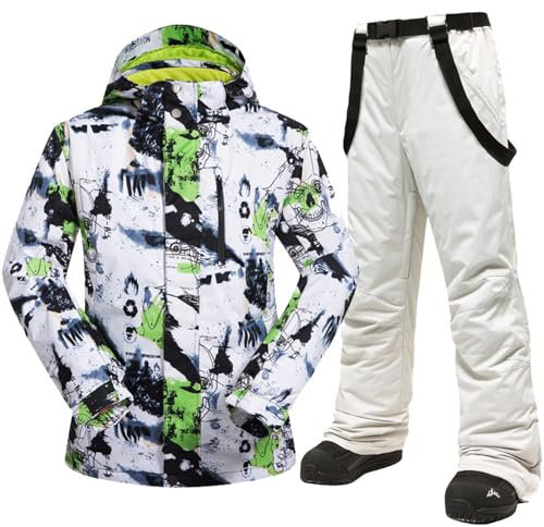 Generisch Skianzug Herren 2 Teilig Set Winter Schneeanzug Wasserdicht Thermo Overall Skibekleidung Warm Snowboardjacke Langlaufski Set Ski Anzug Snowboard Set Thermoanzug,G,L