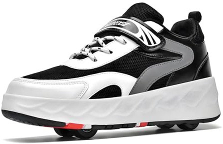 ObaBO Roller Schuhe Sneaker für Jungen Mädchen, Rollschuheschuhe für Kinder Doppelreihe 4 Räder Trainer Outdoor Sport Skating Travel Roller Sneaker,Black-40 EU
