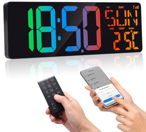 Ixydor Reloj Digital Pared Grande, 16.5'' Reloj Digital Grande de Salón con Mando a Distancia/Gran Pantalla/Auto-oscurecimiento/Temperatura/24/12 Horas para Casa y Oficina