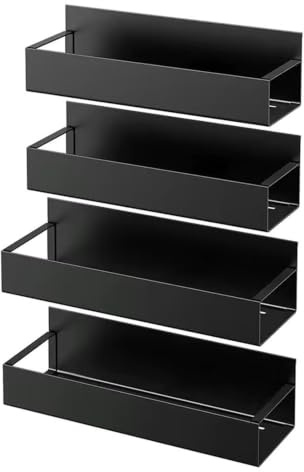 4er Set Magnetisches Gewürzregal Organizer Ohne Bohren, Starke Tragkraft | Metall KüHlschrank Organizer, Magnet Regal, GewüRzregal Magnetisch, Magnetregal FüR KüChe, Mikrowelle, Waschmaschine, Schwarz