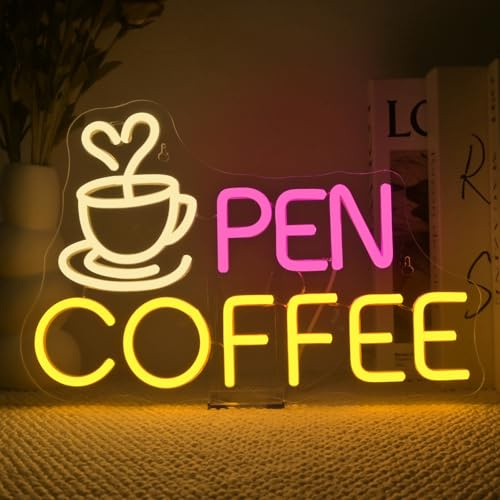 SIGNSHIP Coffee Open Enseigne Néon, Panneau LED à Intensité Variable pour Décoration Murale, Coffee Neon Sign Enseigne Lumineuse Café, Panneau Lumineux Décor Mural pour Coffeeshop, Club, Restaurant