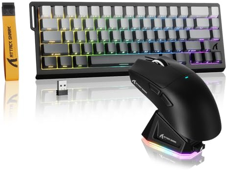 MAMBASNAKE × Attack Shark X68 HE Funk-Tastatur und X11 Maus-Set, 8 kHz | Rapid-Trigger-Tastatur, 0,01 mm RT-Genauigkeit, Tri-Mode-Gaming-Maus, 59 g leicht, PAW3311, RGB-Ladebasis, PC/Mac, Grau