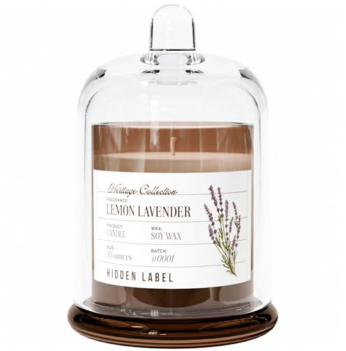 Hidden Label Lemon Lavender Scented Candle - 10oz Non Toxic Candles for Home Scented with Clear Bell Jar, Natural Soy Wax Clean Burning Aromatherapy Candle for Spa/Meditation & Stress Relief Gifts