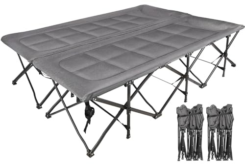 REDCAMP Campingbett 2 Personen mit Auflage, 200x150x45 cm Doppelfeldbett Klappbar 454kg Tragkraft, Faltbar Gästebett mit Matratze Topper für Indoor Outdoor Camping Wandern Reisen Strand Garten, Grau