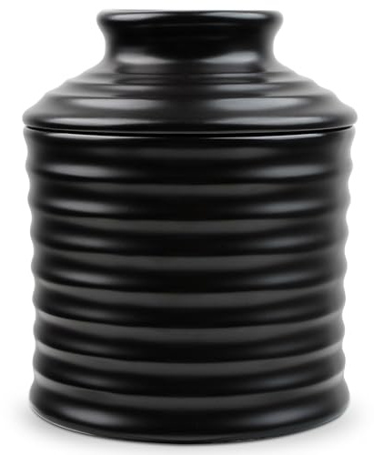 Jersinwei Porzellan Französische Butterdose, Butterglocke Keramik mit Wasserrand für Frische Streichfähige Butter, Buttertopf im Original Torsade Design, Mystisches Schwarz