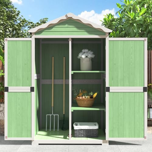 LANTRO JS Geräteschuppen mit 4 Praktischen Fächern, Wetterfester Geräteschrank, Sicher und Geschützt, Gartenhaus, 93 x 45 x 179 cm,Grün