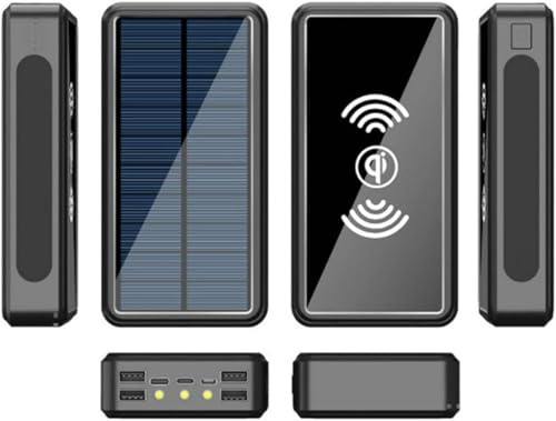 Power Bank, 50000 mAh, caricabatterie wireless portatile, solare, impermeabile, per esterni, di grande capacità, anti-caduta, con luce LED o per attività all'aperto, arancione