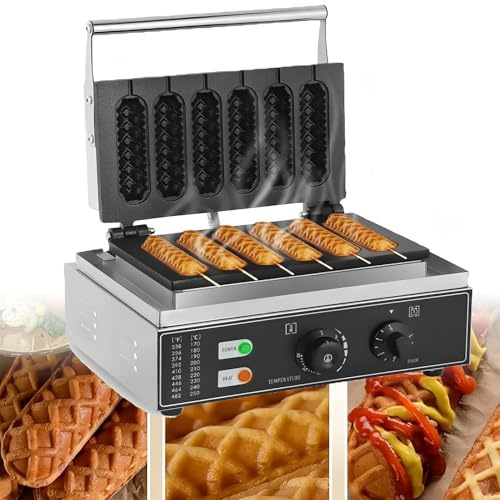 Electric Waffle and Hot Dog Maker, 1550W Commercial Non-Stick, 6Pcs Stainless Steel, Perfect for Snack Bars and Quick Meals