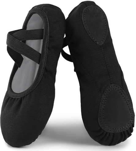 Acfoda Ballet Shoes Girls Canvas Soft Dance Slippers Split Leather Sole Ballerina Gymnastics Yoga Flats Comfortable with Elastic Straps for Kids Women Black 6.5 UK