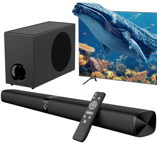 Assistrust Sound Bar with Subwoofer, 110W Sound Bar for Smart TV, with Deep Bass & Volume Boost & 3 Equalizer Modes, Bluetooth/ARC/Opt/AUX Connect, Detachable Soundbar for TV/PC/Gaming/Projectors