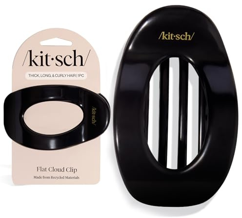 Kitsch Large Flat Claw Clips for Women - Stylish Flat Hair Clips, Strong Hold for Thick & Fine Hair | Non-Slip for Secure, Comfortable All-Day Wear | Ideal Gifts for Women - Black