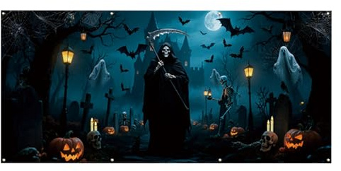 Bâche Halloween pour Porte De Garage - Bannière pour Portail De Cimetière - Décoration D'Intérieur Murale Accrochable pour Fêtes Photographie Et pour Pelouse Jardin Terrasse Affichage