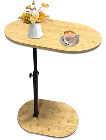 Table d'appoint en Forme de C, Table d'appoint pour canapé, Table d'appoints pour Salon, Plateau TV réglable en Hauteur, Table d'appoints pivotante pour canapé Qui se Glisse sous