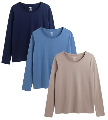 The Essentials Wardrobe Ladies TEW 3 Pack LS T- Shirt - Navy/Taupe/Blue - X Large