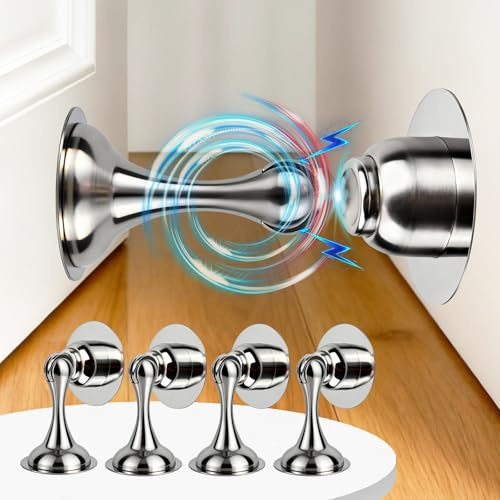 lompyeu 4 Pezzi Fermaporta Magnetico, Fermaporta Pavimento Magnetico adesivo con Viti Autoadesive Nascoste, Nessun Pugno, Acciaio Inox Ferma Porta, per Ufficio, Hotel, Camerette