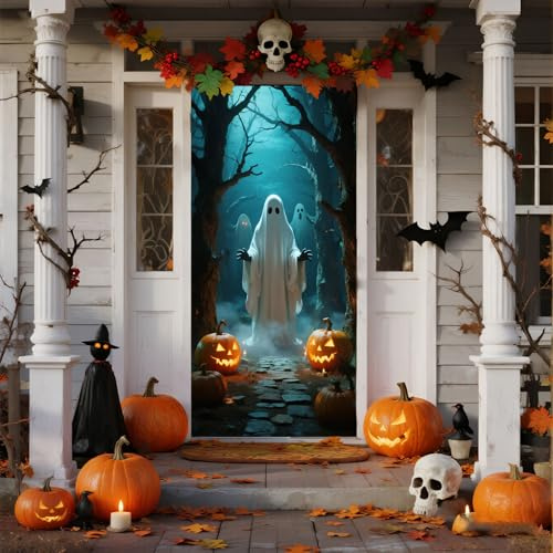 Halloween Deko für Tür Banner Poster Türbanner Party Banner Hintergrund Türdeko Haustür Halloween Outdoor Deko für Dekoration Veranda Wand Hexennacht Party (#02, 200 * 90cm)