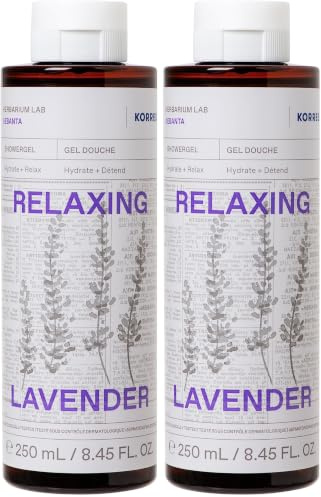 KORRES RELAXING LAVENDER gel doccia al profumo di lavanda per uomo e donna, per un rituale serale rilassante e calmante, vegano, senza silicone e senza parabeni, 250 ml (Confezione da 2)