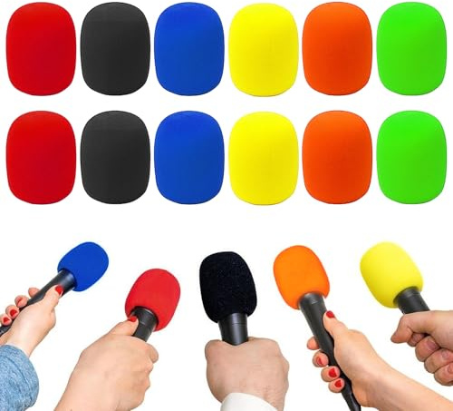 12PCS Microphone Cover Foam, Colorful Handheld Stage Microphone Windscreens, Reusable Anti-Slip Drop-Proof Mic Protective Covers Sleeve Universal Fit for Gaming Karaoke DJ KTV