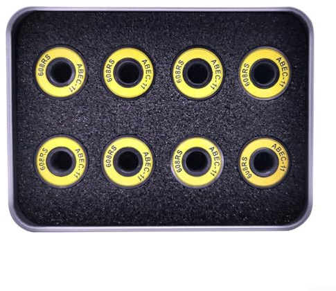 Skateboardlager set med 8, modell 608RS med integrerad distans för förbättrad hållbarhet (gul)