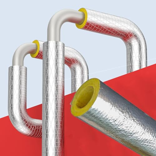 Steam Pipe Insulation Sleeve - High-Temperature Resistant Glass Wool/Rock Wool with Aluminum Foil, Fireproof Heat Insulation for Boilers/Industrial Pipes,Noise Reduction(ID-34mm/1.34 TH-50mm/1.96)