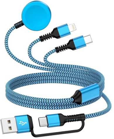 Multi Ladekabel 3 in 2 für Apple Watch Ladegerät,Apple Watch Charger und iPhone Kabel für iWatch Series Ultra/SE/10/9/8/7/6,iPhone 17/16/15/14/13/12/11, iWatch Magsafe AppleWatch Ladekabel USB C