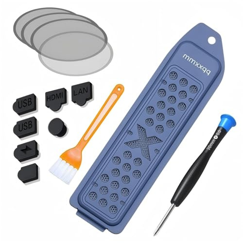 mmxxqq PS5 Metal Cooler Cover and Dust Cover Kit | Includes Cleaning Brush | Seven Dust Plugs and Four Fan Dust Filters|Compatible with PS5 Pro, PS5 Slim Digital Edition, and Disc Drive Edition (Grey)