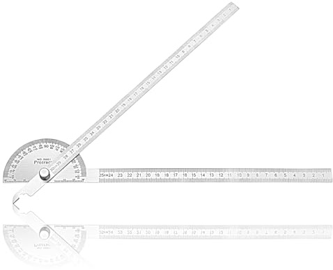 Goniometro in metallo, 0-180°, in acciaio inox, regolabile con scala, universale, con vite di fissaggio in metallo, per pittura, falegnami, penna da disegno (30 cm)