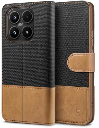 BEZ Fodral för Xiaomi 17 Telefonfodral, Kompatibelt med Xiaomi 17, Flip Plånboks [Kanvas Fuskläder] med Kreditkortshållare, Sparkstativ, Magnetisk Remstängning, Svart