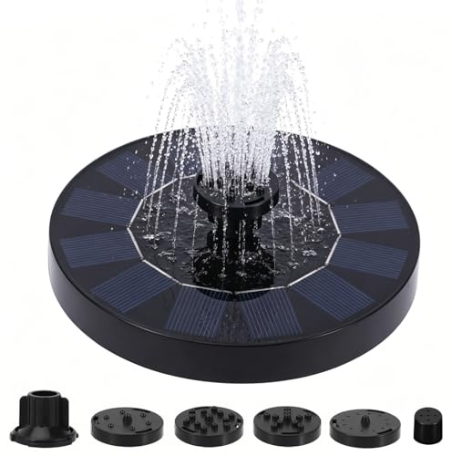 Vexnaro Fontana Solare da Giardino, Pompa Solare per Fontana con 6 Ugelli, Fontana Galleggiante da Esterno per Laghetto, Piscina, Acquario, Bagno per Uccelli e Decorazione Giardino