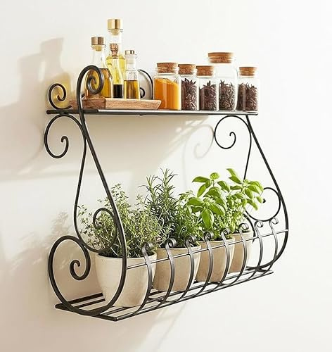 DanDiBo Kräuterregal Kücheregal Balkonregal Wand Metall Schwarz Sebino 50 cm Wandregal Blumenregal Pflanzenhalter Wandblumenhalter Küche Balkon