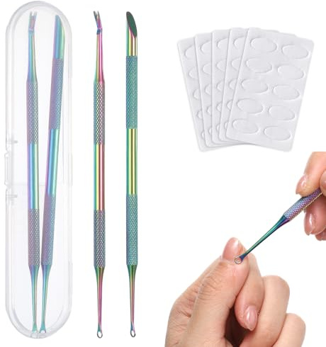 2 stycken dubbla nagelbandspusher nagelbandsborttagare rostfritt stål manikyrpinnar Cuticle Pusher med sandpapper nagelbandsslev glidare död hud gaffelborttagare för manikyr pedikyr nagelkonst