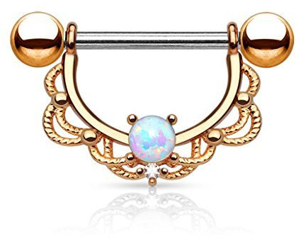 Tapsi´s Coolbodyart® Brustpiercing Edelstahl Chirurgenstahl 316L Opal,Filigran Halb Bogen Kreis Rose Gold
