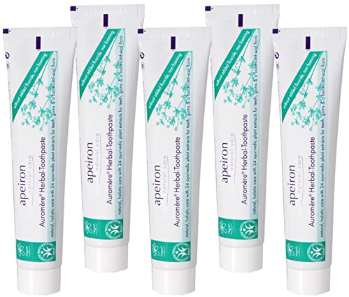 APEIRON Auromere Kräuter Zahncreme (5 X 75 Ml), Schön Kräftiger Kräutergeschmack, Kaum Aufschäumend, Bio Zahnpasta, Vegan, Fluoridfrei, Naturkosmetik