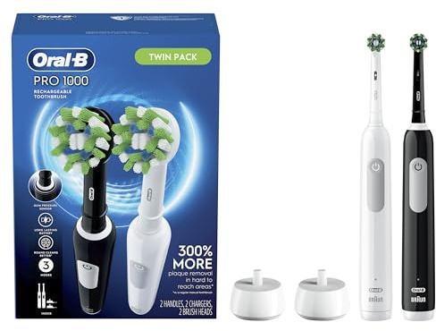 Oral-b Pro 1000 Crossaction Electric Toothbrush, Powered by Braun, Black and White, 2 Count