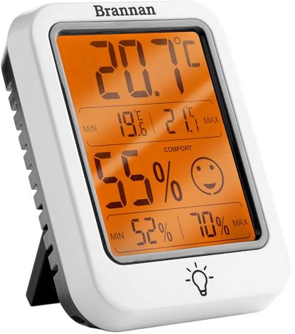 Brannan Digital Room Thermometer Indoor Humidity Meter Hygrometer Accurate Room Temperature Greenhouse Thermometer Max Min Recording Backlight LCD Home House Office Baby Nursery