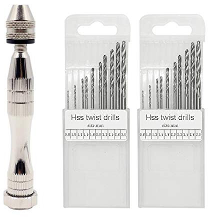 FineGood Hand-Schraubstock mit 20 Bohrer-Bits, Präzisions-Handbohrer, Drehwerkzeug mit Mini-Spiralbohrer-Set für Harzgussformen, Schmuckholz, Kunststoffherstellung