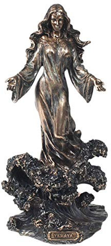 CAPRILO. Figura Decorativa Mitológica Clásica de Resina Bronce Yemaya. Adornos y Esculturas. Decoración Hogar. Regalos Originales. 13 x 11,50 x 27,50 cm.