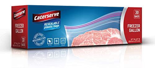 30 Ziplock Bags | Resealable Freezer Bags | 1 Gallon Capacity Zip Food Bags | Reusable Heavy Duty Grip Seal, Airtight Leakproof, BPA Free Plastic | By Caterserve