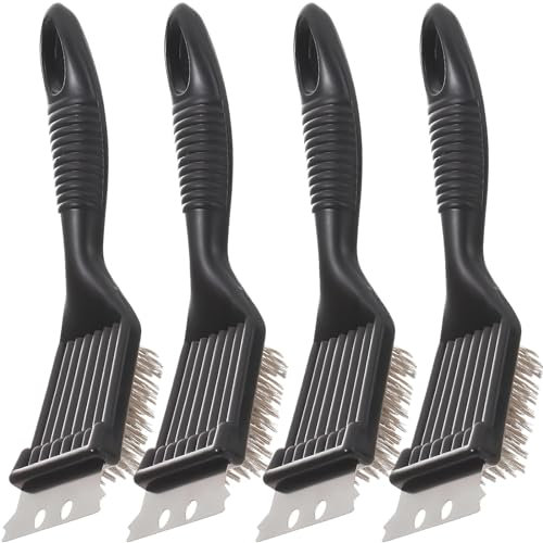 Brosse pour Grill,4 Pièces Brosse de Nettoyage pour Grille de Barbecue Brosse à Barbecue avec Spatule en Acier Inoxydable pour Gril de Nettoyage Grilles et Surfaces Nettoyage Optimal du Gril Noir