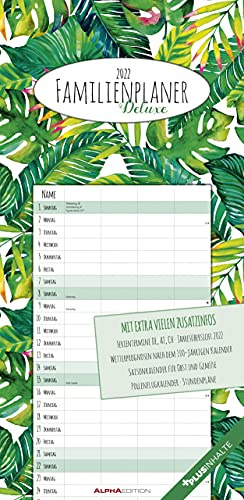 Familienplaner Deluxe 2022 - Familien-Timer 22x45 cm - mit Ferienterminen - 4 Spalten - Wand-Planer - mit vielen Zusatzinformationen - Alpha Edition: ... Wand-Planer - mit vielen Zusatzinformationen