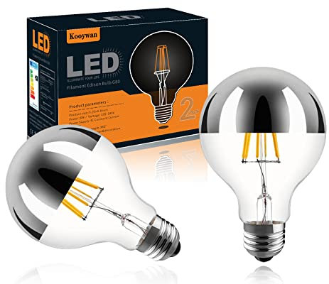 KOOYWAN Bombilla de espejo de corona de plata,G80,E27,6W,2700K 2PCS