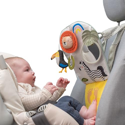 Taf Toys Savannah Play and Kick Car Toy with Sensory Toys. Rear Facing Baby Car Travel Activity Centre. Baby-safe Mirror, Hanging Rattling Toy and Lion Teether. Suitable for Boys & Girls from Birth