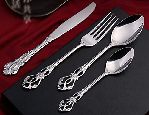 24 Pièces Cour Impériale Couteau Fourchette Et Cuillère Creux D'or Relief Rétro Acier Inoxydable Couteau À Steak Et Vaisselle Fourchette Cuillère À Café Ensembles Pas Cher Flatware