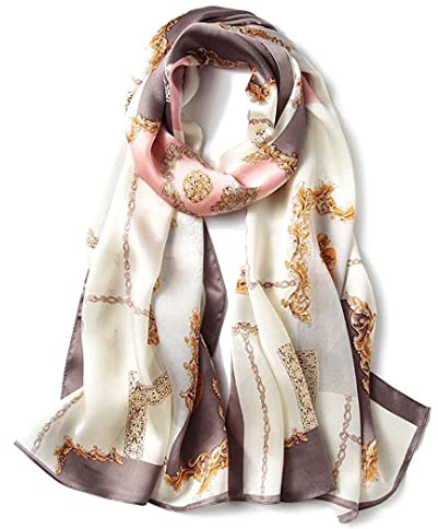 ANDANTINO Sciarpa lunga in 100% seta di gelso, da donna, scialle grande, foulard, per collo, fascia per capelli oblunga, con confezione regalo, Large